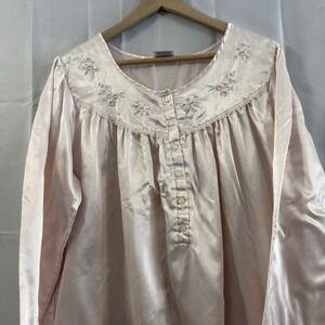 Vtg Fundamentals Womans XL long nightgown Pink Satin Soft Liner Modest Prairie *